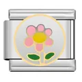 Modular stainless steel charm link with colorful flower design for DIY jewelry - Pink Floral Pattern (HD06)