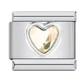 Italian heart modular charm link in stainless steel with champagne gemstone - Single Modular Link (Z09) / Light Champagne Heart Rhinestone
