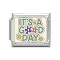 Charm link italiano con design floreale in smalto 'It's a good day' colorato - Slogan Ispiratore (IT'S A GOOD DAY) (#2)
