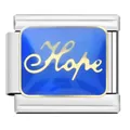 Blue enamel Italian charm link with golden Hope cursive text in stainless steel - Hope Letter Module (YW13)