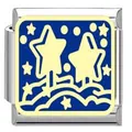 Modular Italian charm link for bracelet with blue enamel starry night and stars design - Symbolic Cloud Module (YK12) / Blue/Steel