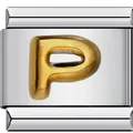 Italienischer Armband-Charm aus Edelstahl mit erhabenem goldfarbenem Buchstaben P - Buchstabe P(P16)