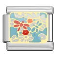 Customizable stainless steel modular charm link featuring a colorful floral enamel pattern - Blue Base Red Floral (HD07)