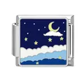 Italian charm link with starry night sky moon and clouds design for DIY bracelet - Crescent Cloud Pattern (HK18)