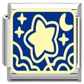 Custom blue night sky star and moon Italian charm link for DIY modular jewelry bracelets - Big Star and Cloud (YK13) / Blue/Steel