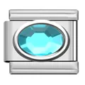 Stainless steel modular charm link featuring a faceted oval light blue gemstone center. - Light Blue Oval Stone Charm (TY10)