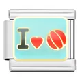 Italian charm link with 'I love ball' design on blue background in stainless steel - I Love Ball Module (YW15)