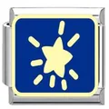 Italian modular bracelet charm link featuring a yellow star on blue enamel background - Radiating Star Module (YK14) / Blue/Steel