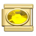 Modulaire Italiaanse armband link bedel in goud met een gele ovale kristallen steen - Gele Edelsteen Link (DY11)