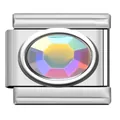 Stainless steel Italian charm link with oval iridescent rainbow gemstone for DIY bracelet - Iridescent Oval Stone Charm (TY11)
