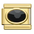 Gouden Italiaanse bedelschakel met gefacetteerd zwart ovaal kristal voor modulaire armbanden - Zwarte Edelsteen Link (DY12)