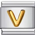 Italienisches Charm-Armbandglied aus Edelstahl mit einem erhabenen goldenen Buchstaben V - Buchstabe V(V22)