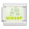 Premium stainless steel Italian modular charm link featuring a green 'winter' enamel design - Winter Alphabet Module (YW19)