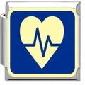 Italian modular link charm featuring a yellow heart with blue heartbeat graphic - Heart and ECG (YK19) / Blue/Steel