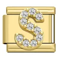 Gold stainless steel modular charm with sparkling crystal letter S for DIY bracelets - Letter S Charm (S19)