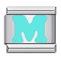 Modular stainless steel Italian charm link with a cyan light green initial letter M inlay - Letter M(M13)