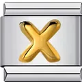 Italienisches Charm-Armband-Glied aus Edelstahl mit goldenem 3D-Buchstaben X Detail - Buchstabe X(X24)