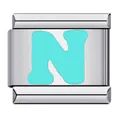 Premium stainless steel Italian charm link featuring a light green enamel letter N design - Letter N(N14)