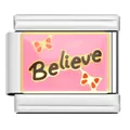 Italian modular charm in stainless steel with pink enamel Believe butterfly design - Believe Butterfly Module (YW21)
