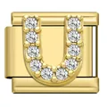Gold modular stainless steel charm with crystal pavé letter U for DIY bracelet. - Letter U Charm (U21)