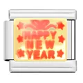 Stainless steel Italian charm module featuring a red Happy New Year design with stars - Happy New Year Module (YW22)
