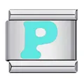 Light green letter P stainless steel Italian charm for DIY modular charm bracelet - Letter P(P16)