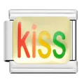 Custom stainless steel modular Italian charm with colorful 'kiss' lettering design - Kiss Art Word Module (YW23)