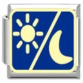 Italian DIY modular bracelet charm with sun and moon pattern in blue enamel finish - Sun and Moon (YK23) / Blue/Steel