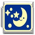 Italian link charm for DIY bracelet featuring blue starry night with smiling moon and stars - Smiling Crescent Moon (YK24) / Blue/Steel