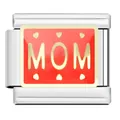 Stainless steel modular Italian charm link featuring red enamel and gold MOM lettering - MOM Heart Module (YW25)