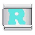 Silver stainless steel Italian charm bracelet link featuring a light green letter R design - Letter R(R18)