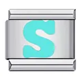 Durable stainless steel Italian charm bracelet link featuring a light green initial S letter - Letter S(S19)
