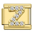 Premium gold stainless steel bracelet charm link featuring sparkling crystal letter Z - Letter Z Charm (Z26)