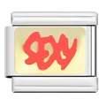 Stainless steel Italian link charm with gold finish and red 'SEXY' lettering. High quality. - Sexy English Module (YW28)