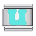 Modular stainless steel Italian charm bracelet link with a teal enamel letter U - Letter U(U21)