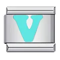 Stainless steel Italian charm link with light green letter V for DIY bracelet - Letter V(V22)