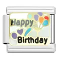 Stainless steel Italian charm link with colorful Happy Birthday enamel design for DIY jewelry - Happy Birthday Link (YW30)