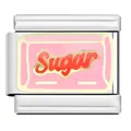 Stainless steel Italian charm link with pink "Sugar" enamel design for DIY bracelet - Sugar Candy Link (YW31)