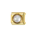 Détail d'un maillon de charme italien en acier doré avec une perle blanche ronde. - Module de Perles (Y1642)