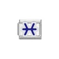 Silver stainless steel Italian charm link featuring blue Pisces zodiac sign for DIY bracelets - Pisces Symbol (Y2050) / Silver And Blue