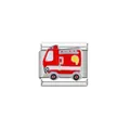 Detailed view of stainless steel Italian charm with red fire truck enamel design - Fire Truck Style (Y1181) / Red