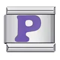 Modular stainless steel Italian charm link featuring a purple letter P initial design - Letter P (Y133)