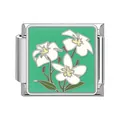 Floral Italian modular bracelet link with white lilies on green enamel background - Green Base White Flower (#10)