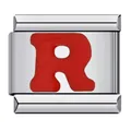 Italian charm bracelet link in stainless steel with a bold red initial letter R detail - Red Letter R