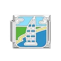 Stainless steel Italian charm link featuring Dubai Burj Al Arab enamel landmark design - Burj Al Arab Dubai Style (DB11) / Steel