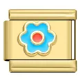 Gold stainless steel modular charm with blue and red flower for DIY bracelet - Gold Floral 12
