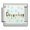 Stainless steel modular charm link featuring December text and blue bubble pattern - December Charm Module