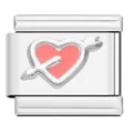 Stainless steel Italian charm bracelet link featuring a pink enamel heart and arrow - Pink Cupid's Arrow (AX05)