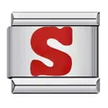 Minimalist stainless steel Italian charm link with red enamel letter S for DIY bracelet - Red Letter S