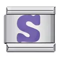 Elegant silver stainless steel Italian modular charm featuring a bold purple letter S design - Letter S (Y136)